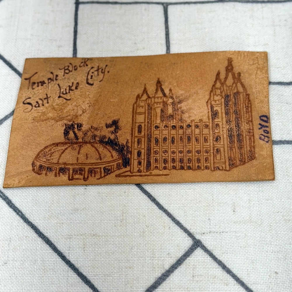 Vintage Leather Postcard 1906 Salt Lake City Temple Block Utah Mormon Ephemera
